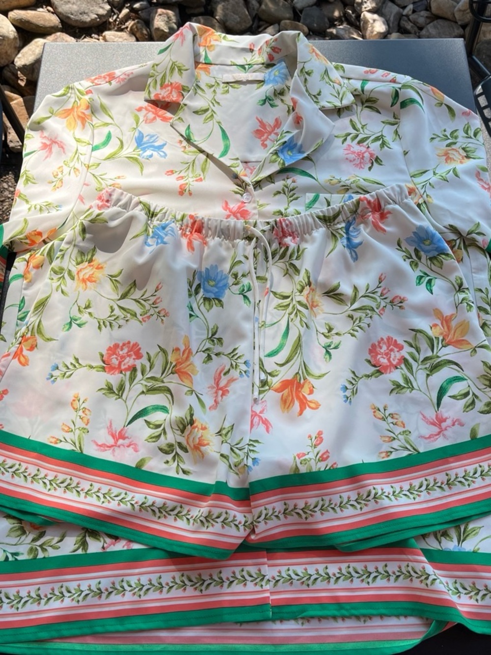 Wayf White Floral Drawstring Skirt Set with Multicolor Blooms